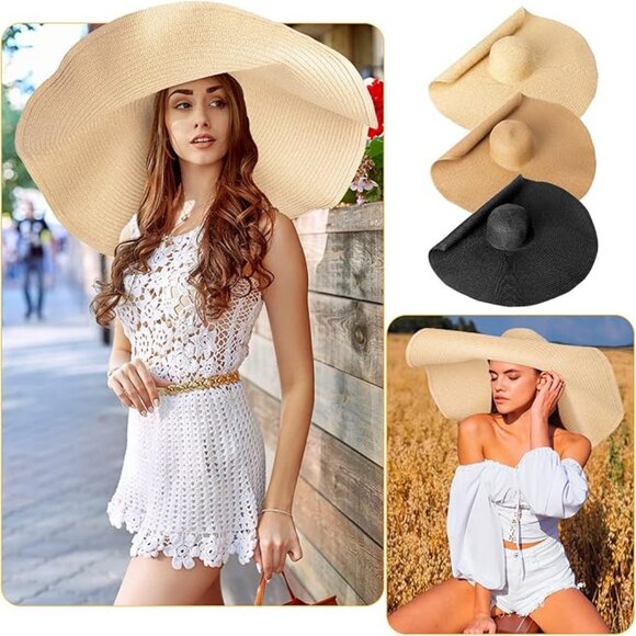 NEW XXL Boho Summer Woven Straw Oversized Sun Hat Bohemian Vibe Beach Resort Hat - Picture 1 of 13